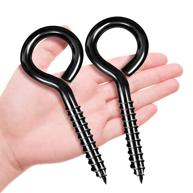 ZAUGONTW 5 Inch Eye Hooks  Eye Bolts Screw in Hooks Stainless Steel  2 Pcs Heavy Duty Black Large Screw Eye Hooks for Hanging  Tie-Downs  Heavy-Duty Applications - Image 1